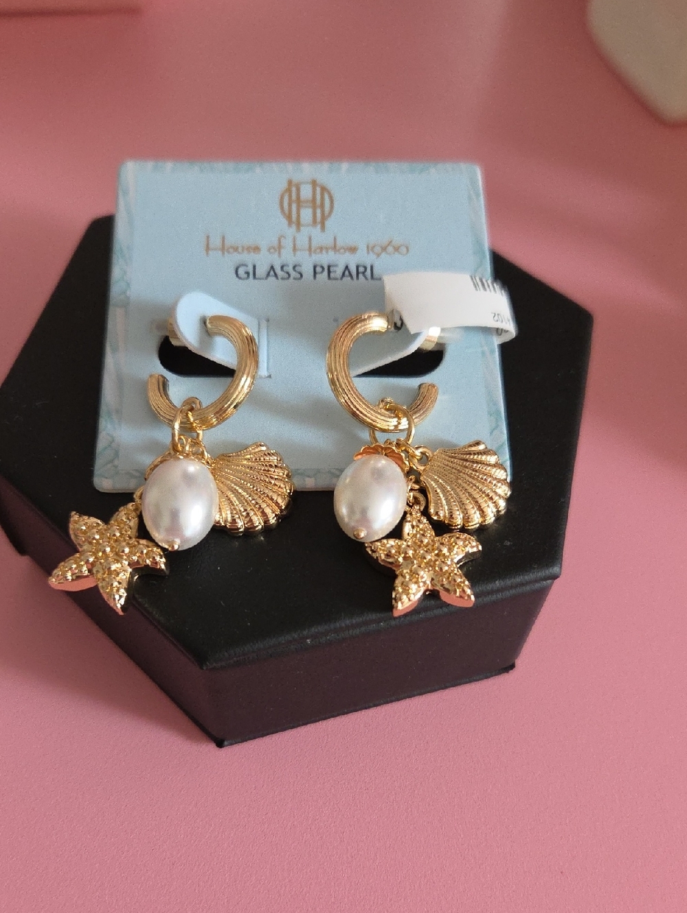 House of Harlow 1960 Gold Pearl & Seashell Starfish Drop Earrings